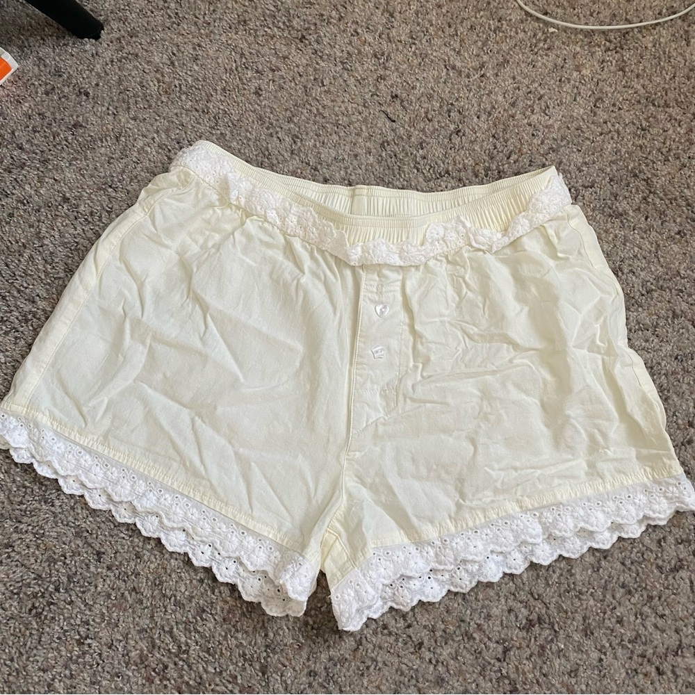 Lace Trim Butter Yellow Shorts